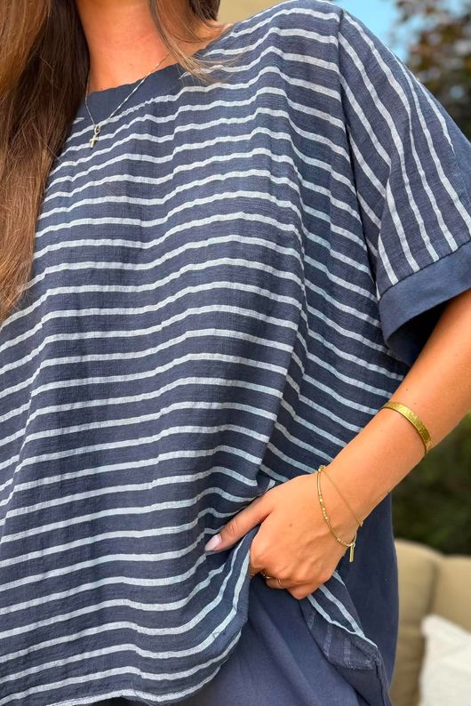 Below Deck Cheesecloth Stripe Tee Navy